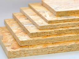 OSB (OSB) s= 6-25 mm, Kəsmə: 1,25x2,5; 1,22x2,44; 1,25x2,8… mm, Sinif: OSB-3